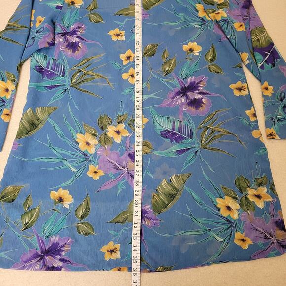 Susan Graver Style Size XL Button Front Sheer Tropical Crinkle Chiffon Tunic Top - Picture 12 of 15